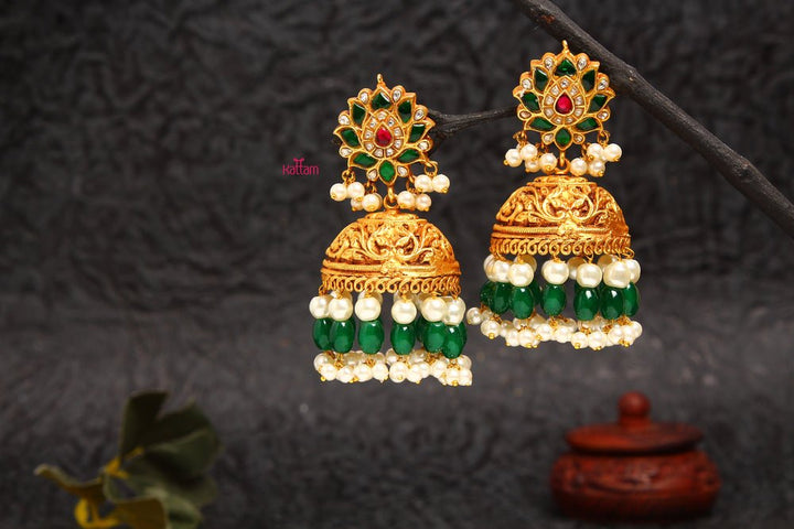 Precious Kundan Jadau Green Lotus Jhumka - E020