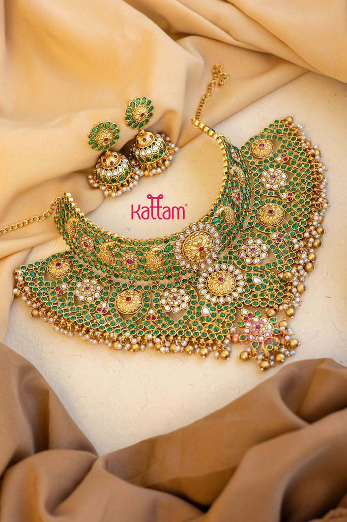 Premium Kemp with Kundan Stone Bridal Grand Ball Choker Set Kattam