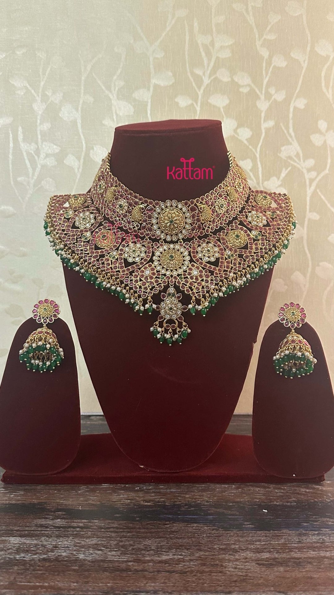 Premium Kemp with Kundan Stone Bridal Grand Bead Choker Set - N2925