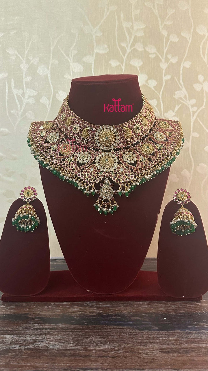 Premium Kemp with Kundan Stone Bridal Grand Bead Choker Set - N2925