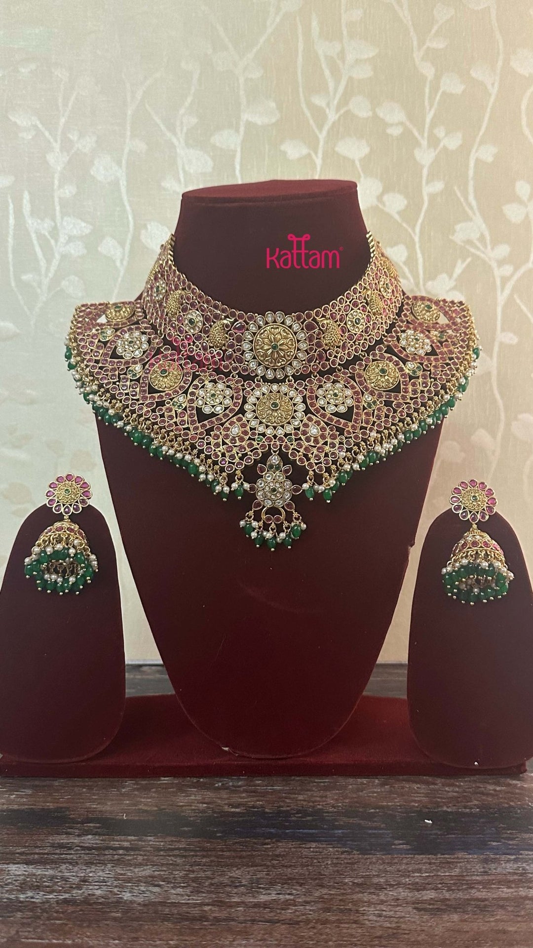 Premium Kemp with Kundan Stone Bridal Grand Bead Choker Set - N2925