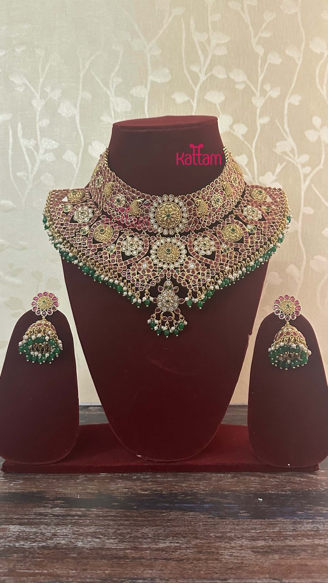 Premium Kemp with Kundan Stone Bridal Grand Bead Choker Set - N2925