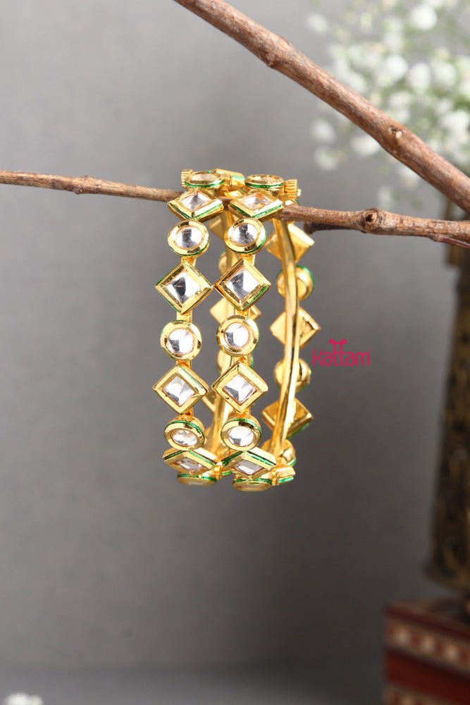 Premium Kundan Diamond Shape Bangle - B393 - V4