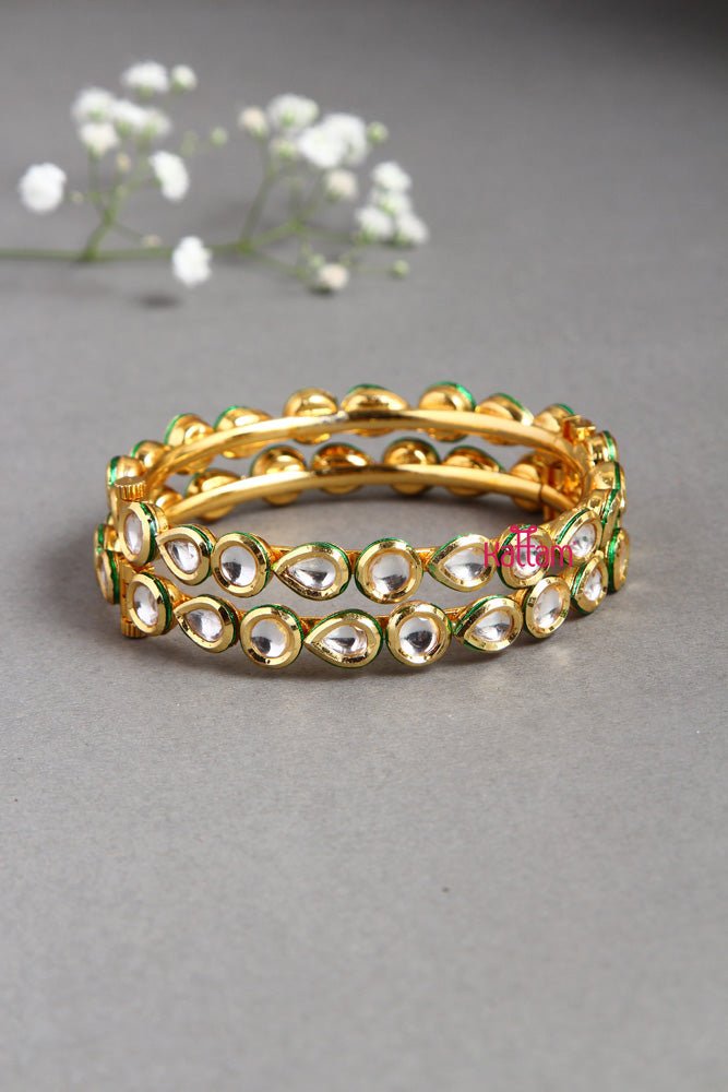 Premium Kundan Drop Shape Bangle - B394 - V4