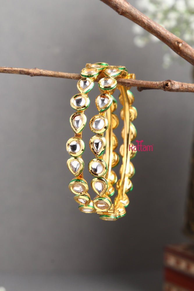 Premium Kundan Drop Shape Bangle - B394 - V4