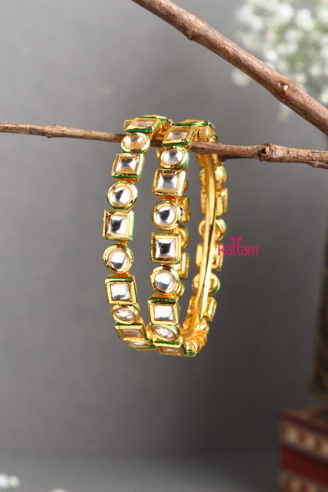 Premium Kundan Square Shape Bangle - B395 - V4