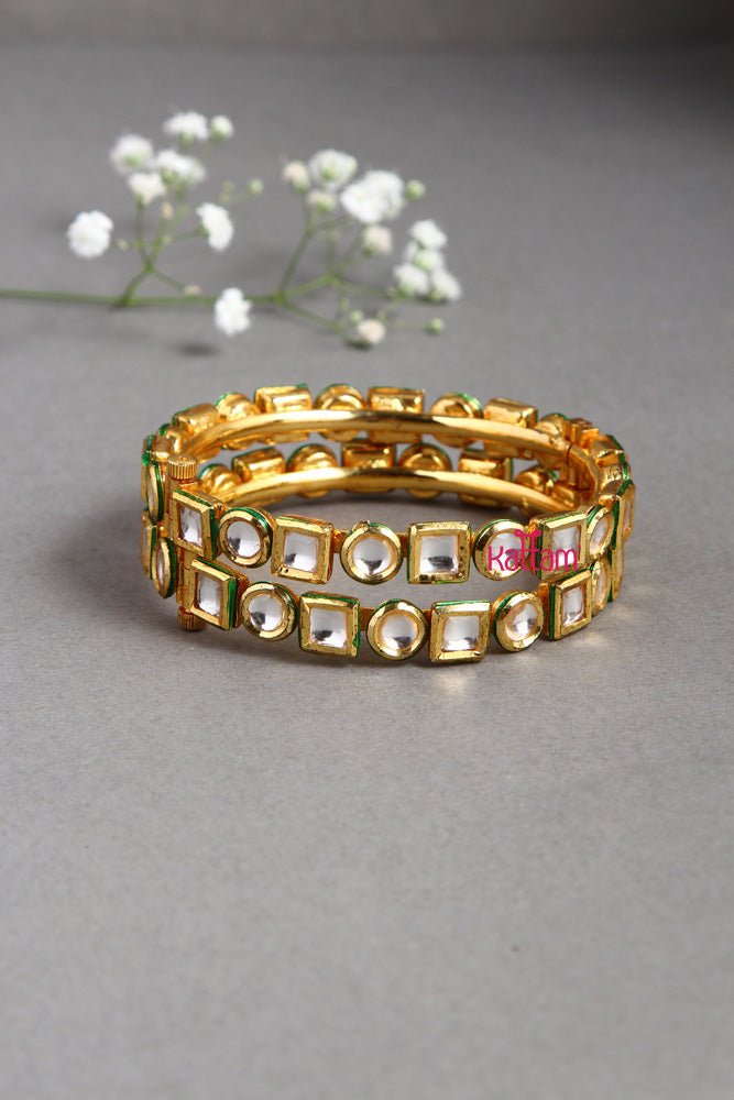 Premium Kundan Square Shape Bangle - B395 - V4