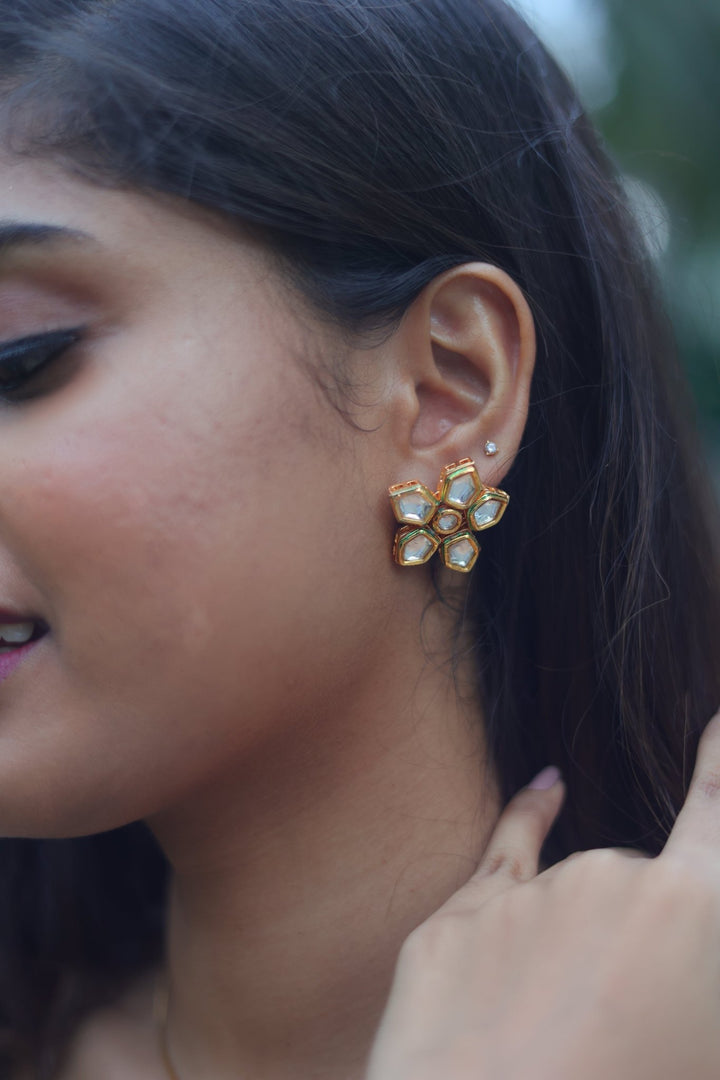 Premium Kundan White Poo Stud - E395