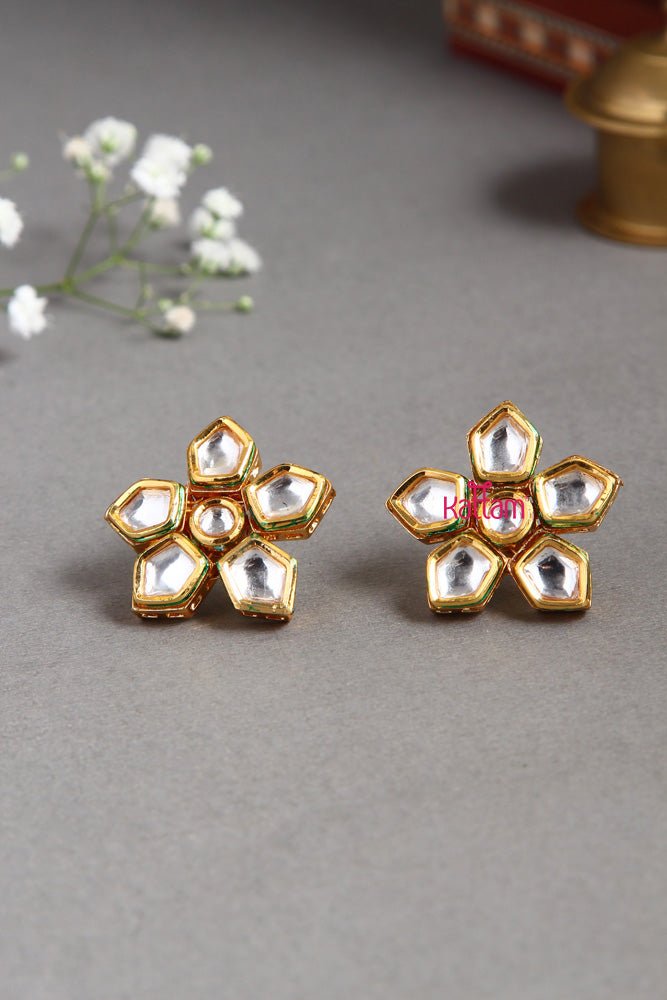 Premium Kundan White Poo Stud - E395