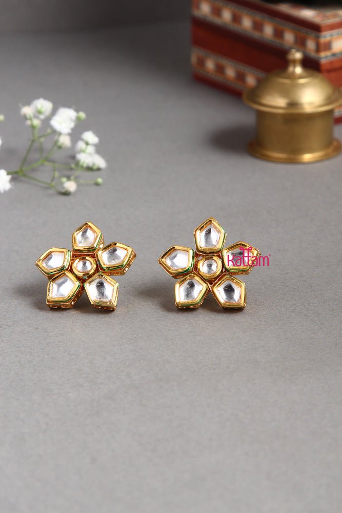 Premium Kundan White Poo Stud - E395