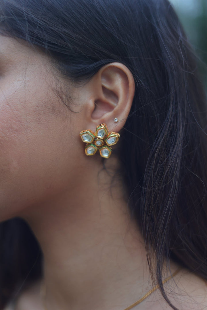 Premium Kundan White Poo Stud - E395