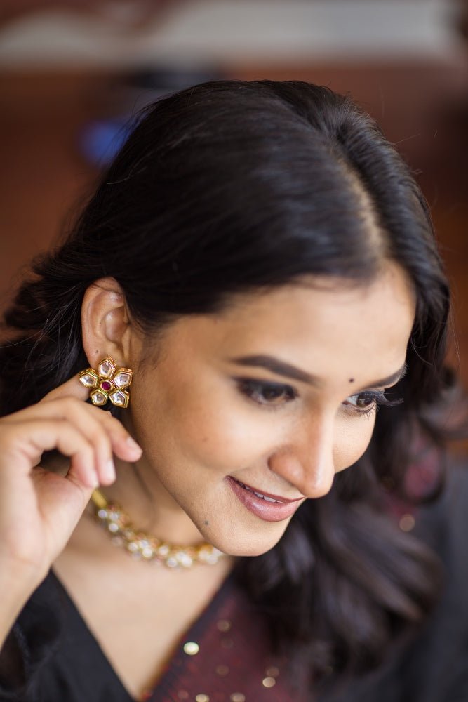 Premium Kundan White Poo Stud - E395