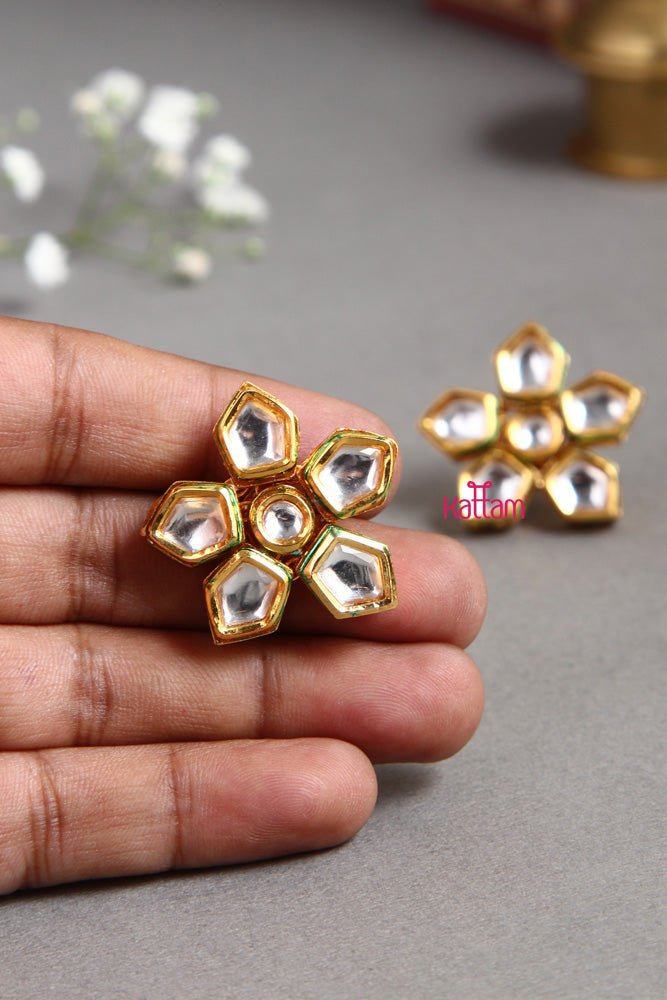 Premium Kundan White Poo Stud - E395
