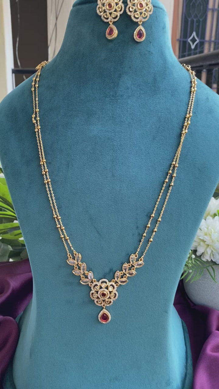 Shivanya - Layered Ruby Flower Chain