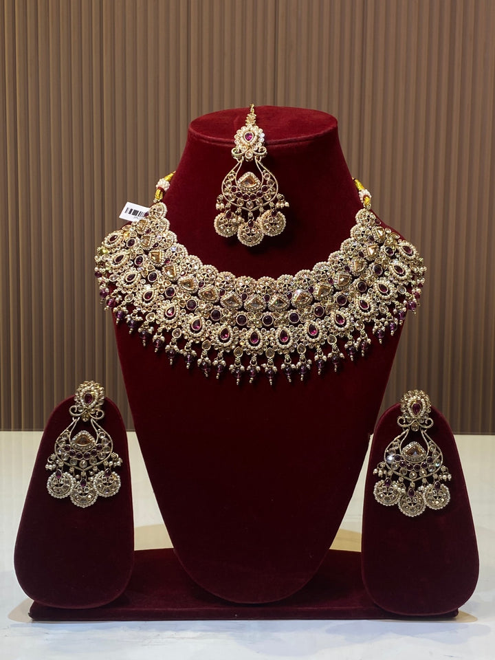 Purple Grand Bridal Stone Choker with Tikka - SPN20