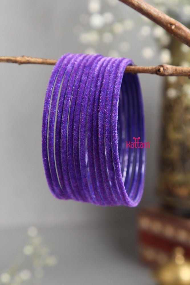 Purple Plain Metal Velvet Bangle - B373 - V4