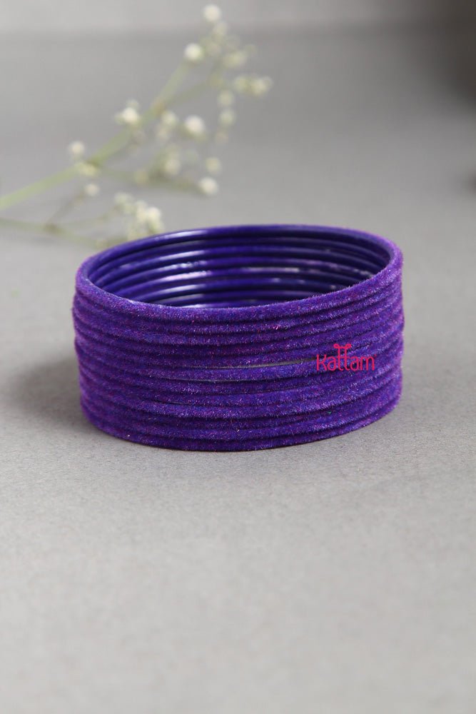 Purple Plain Metal Velvet Bangle - B373 - V4