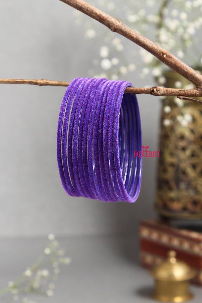 Purple Plain Metal Velvet Bangle - B373 - V4