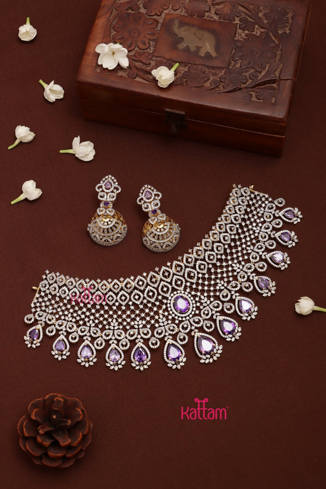Quincy - AD Stone Purple Bridal Choker Set - N5323