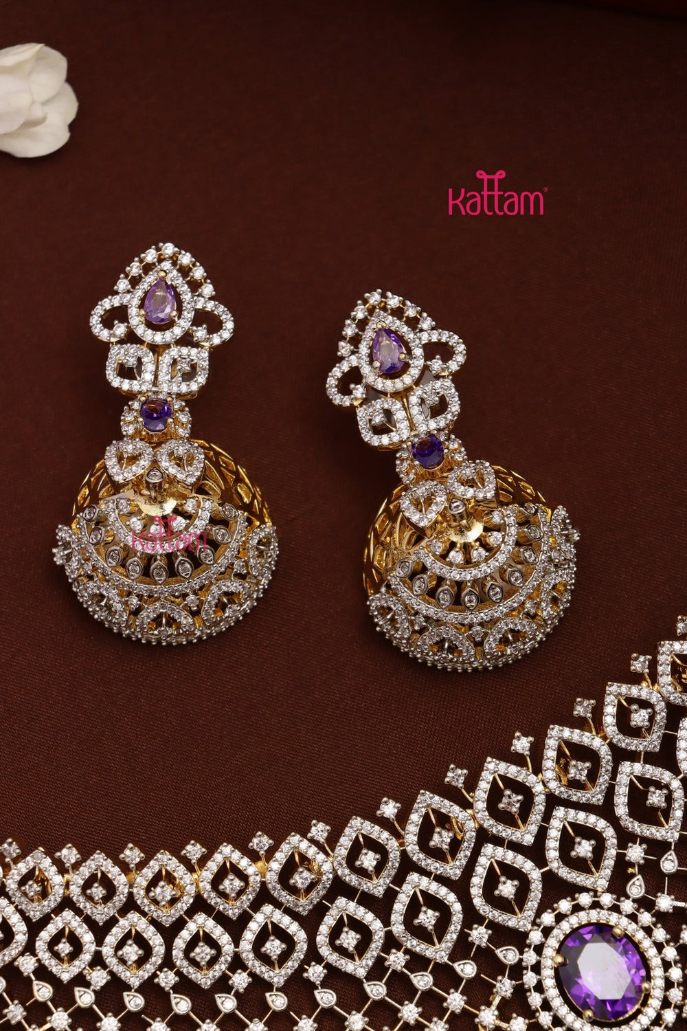 Quincy - AD Stone Purple Bridal Choker Set - N5323