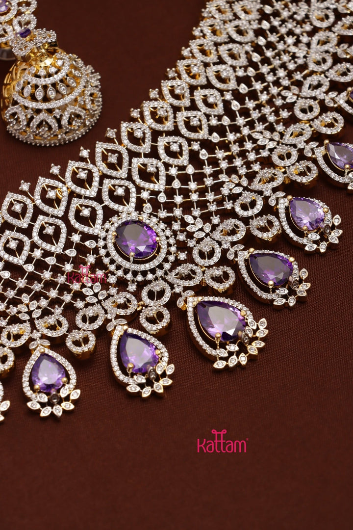 Quincy - AD Stone Purple Bridal Choker Set - N5323