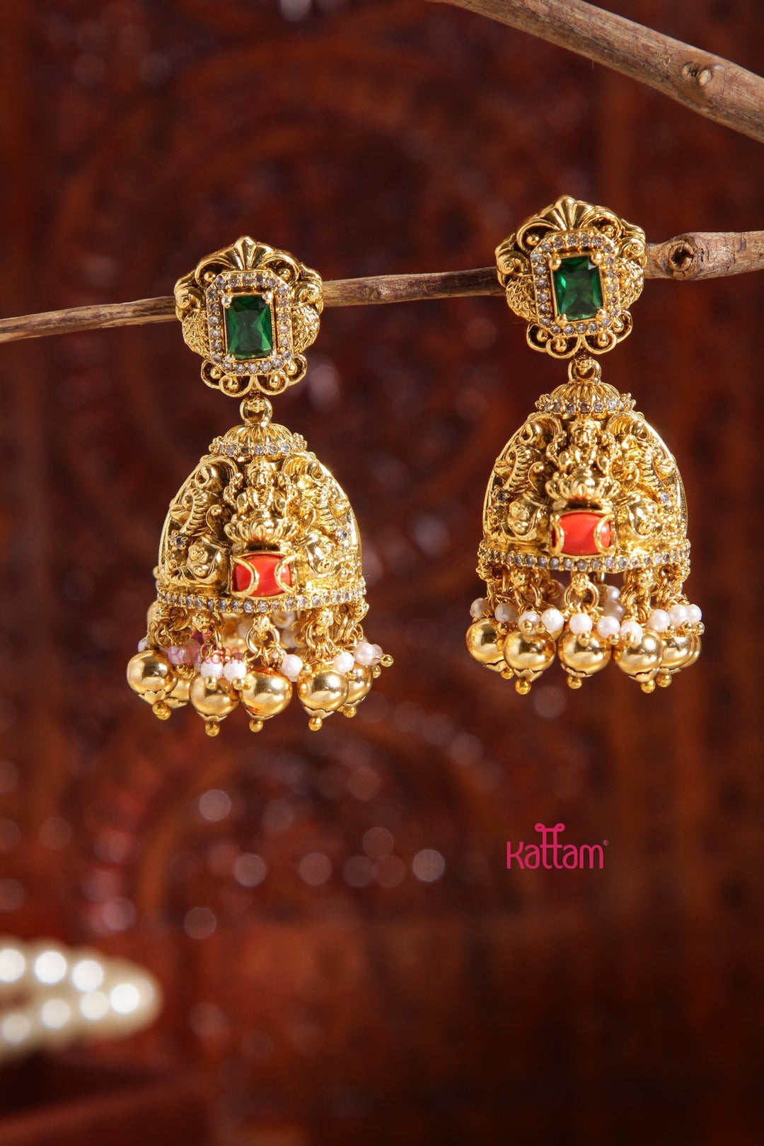 Rakshitha - Lakshmi Coral Goldball Jhumka - E995