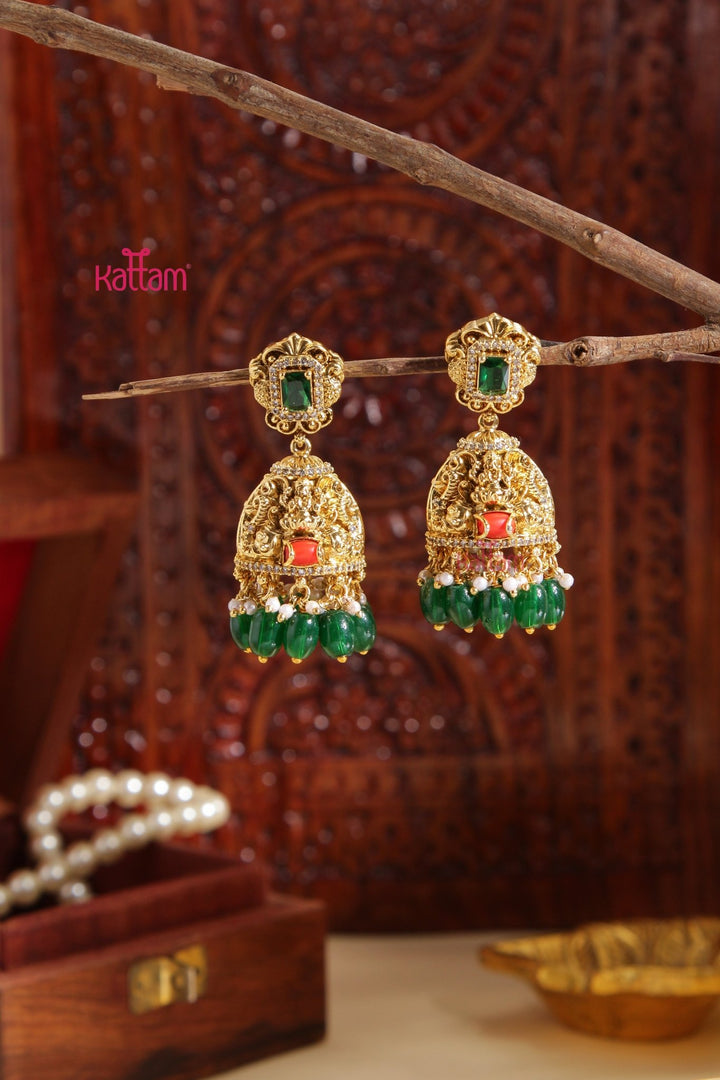 Rakshitha - Lakshmi Coral Green Jhumka - E994