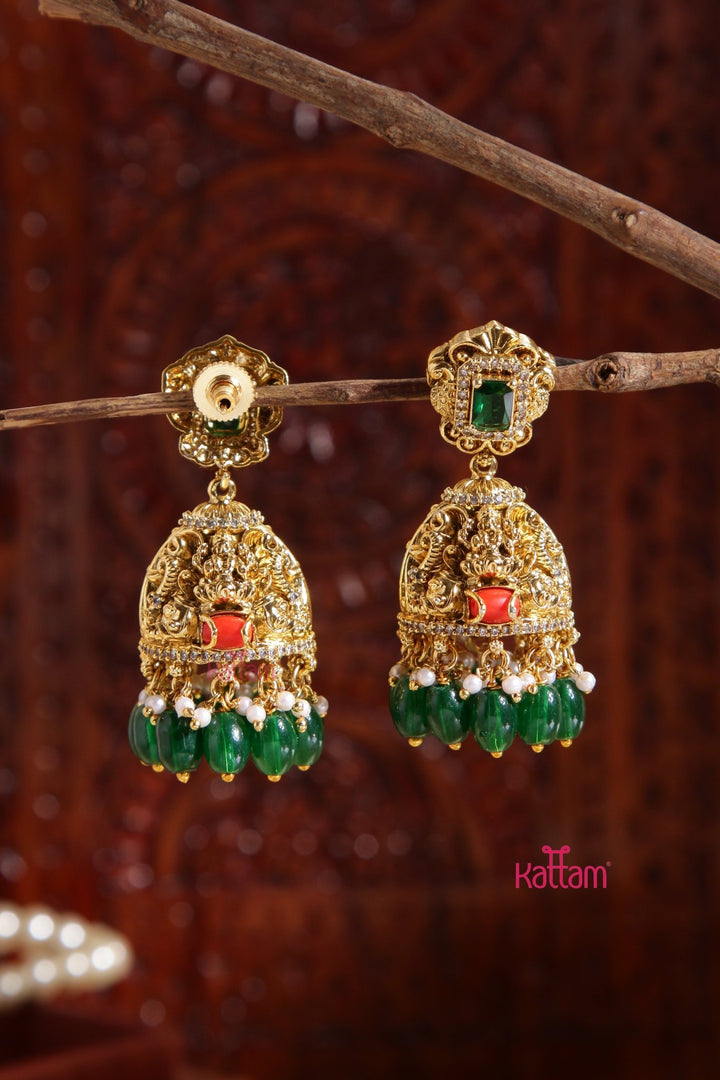 Rakshitha - Lakshmi Coral Green Jhumka - E994