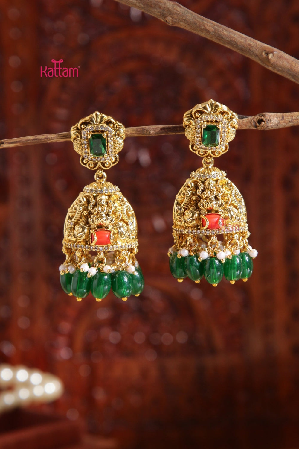 Rakshitha - Lakshmi Coral Green Jhumka - E994