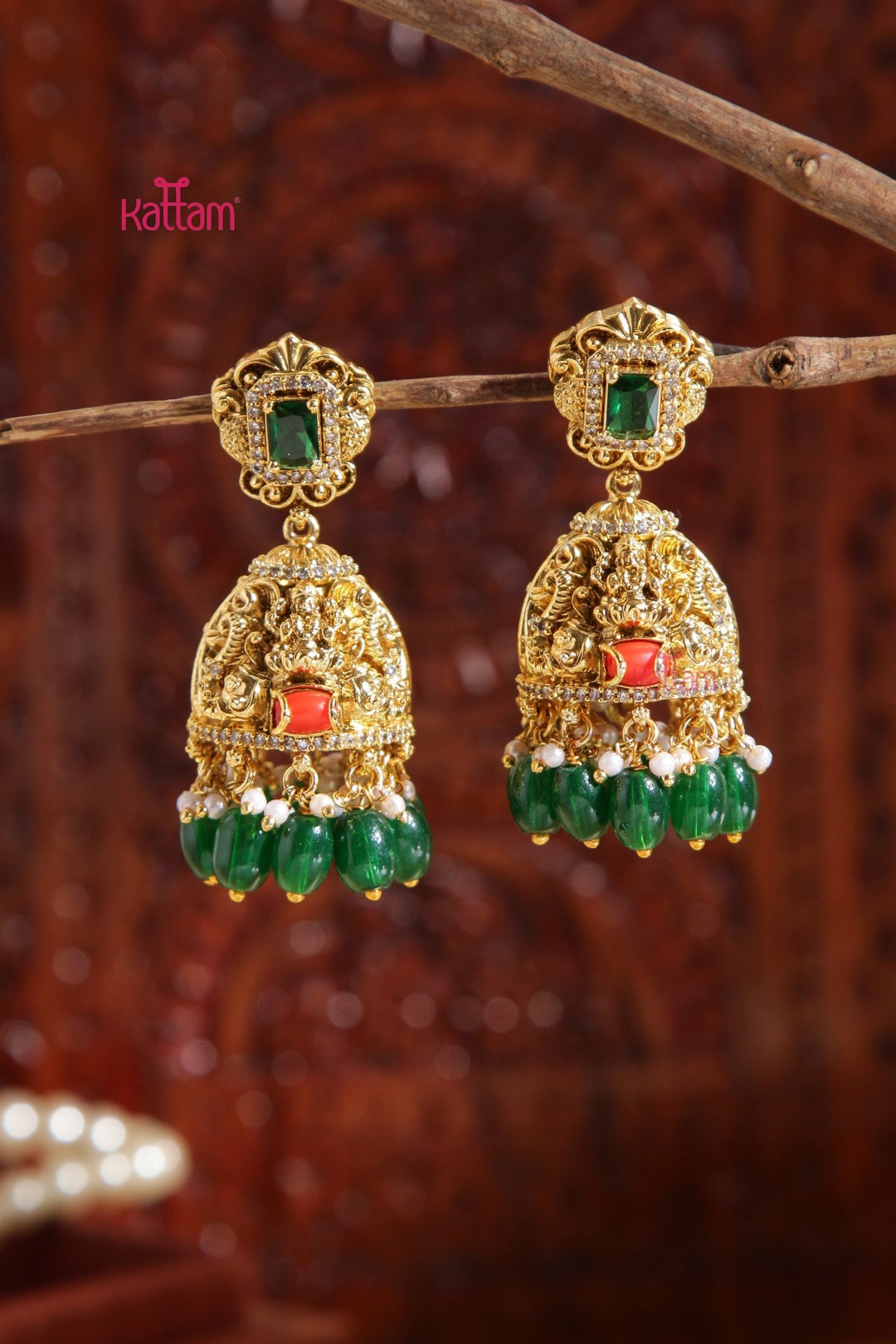 Rakshitha - Lakshmi Coral Green Jhumka - E994