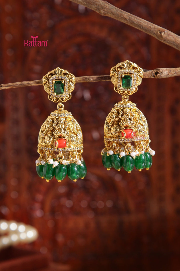 Rakshitha - Lakshmi Coral Green Jhumka - E994