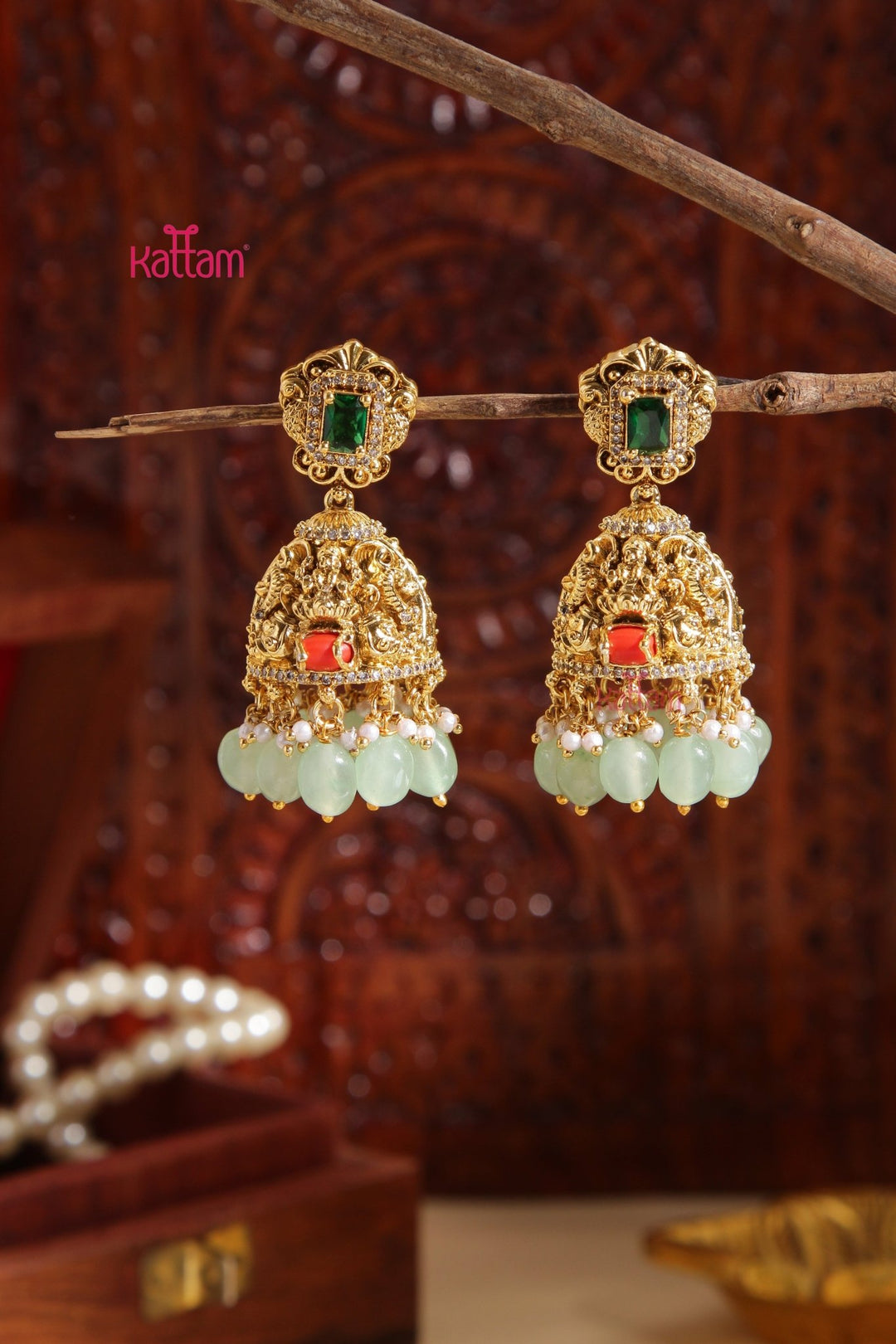 Rakshitha - Lakshmi Coral Pastelgreen Jhumka - E996