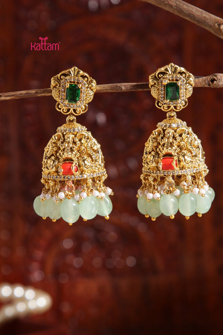 Rakshitha - Lakshmi Coral Pastelgreen Jhumka - E996