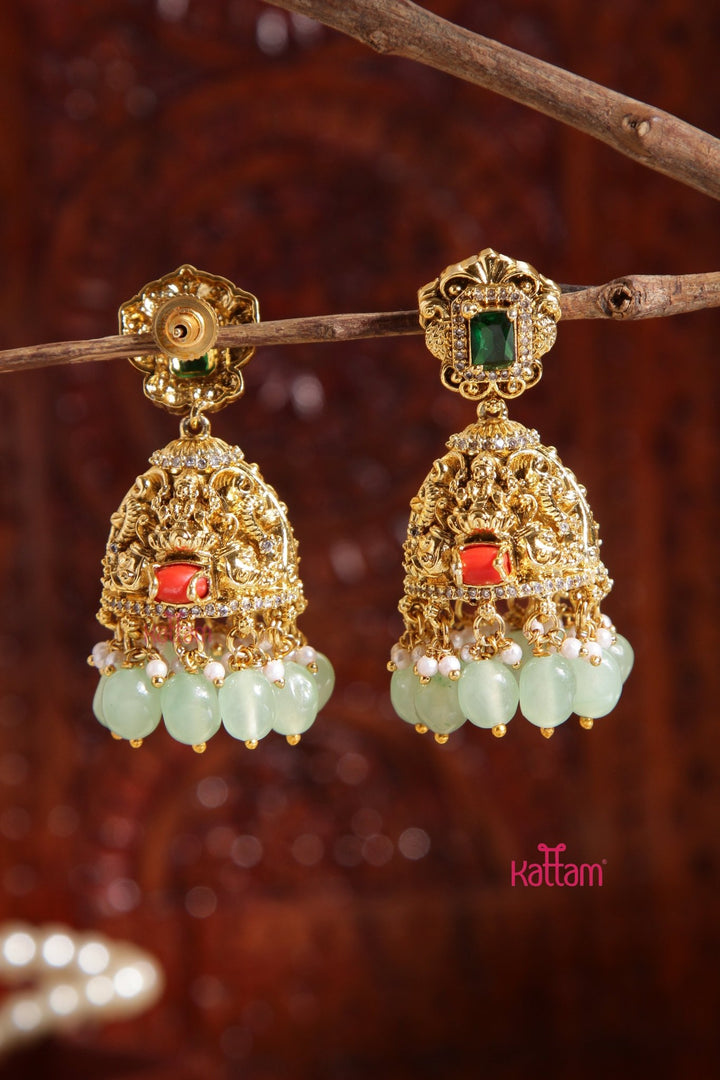 Rakshitha - Lakshmi Coral Pastelgreen Jhumka - E996