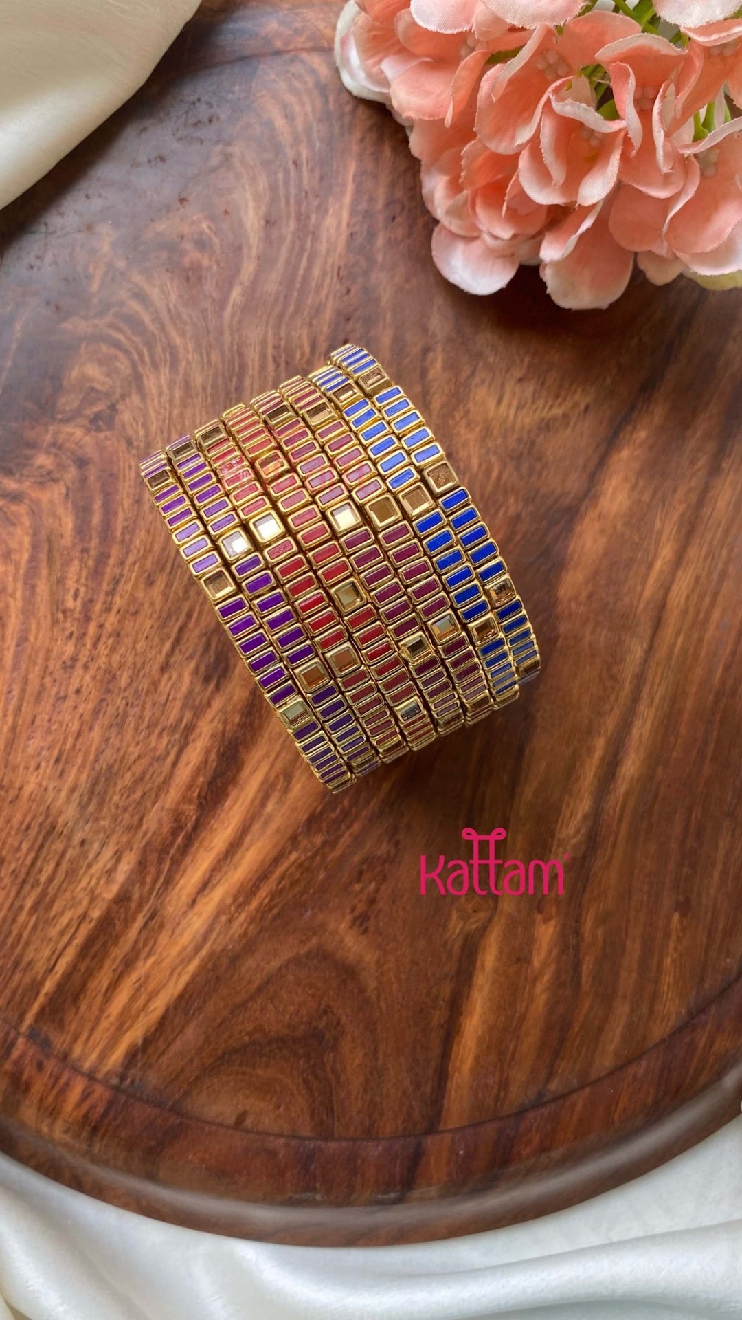 Rectangle Handmade Kundan Bangles ( 4 Colours ) - KB095 - V4