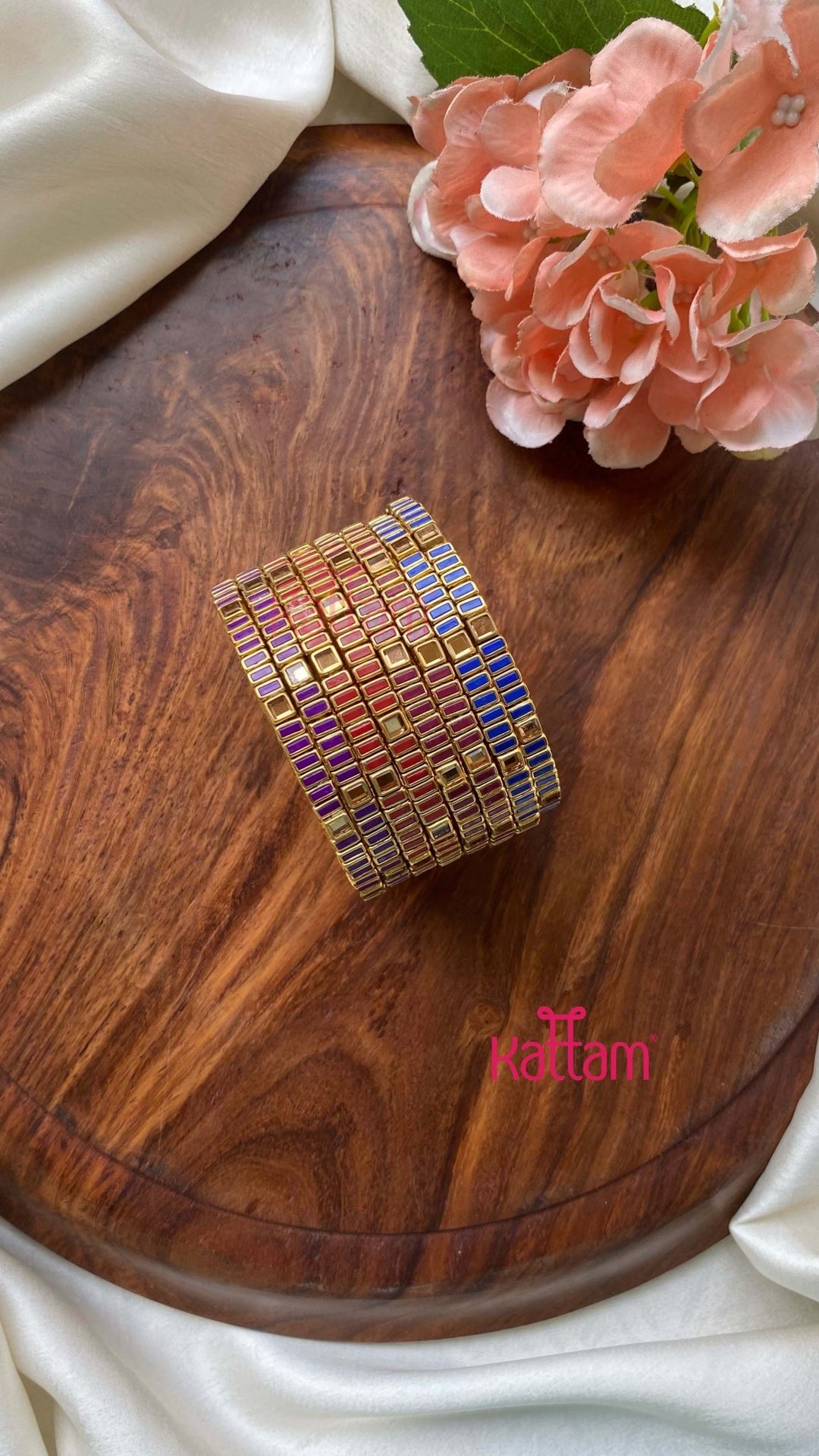 Rectangle Handmade Kundan Bangles ( 4 Colours ) - KB095 - V4