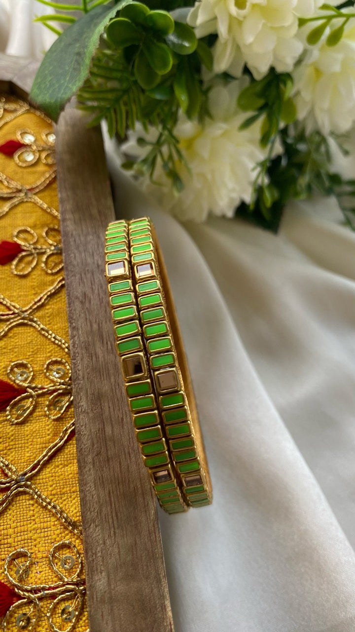 Rectangle Handmade Kundan Bangles (Set of 2 - 6 Colour Options Available ) - KB055 - V4