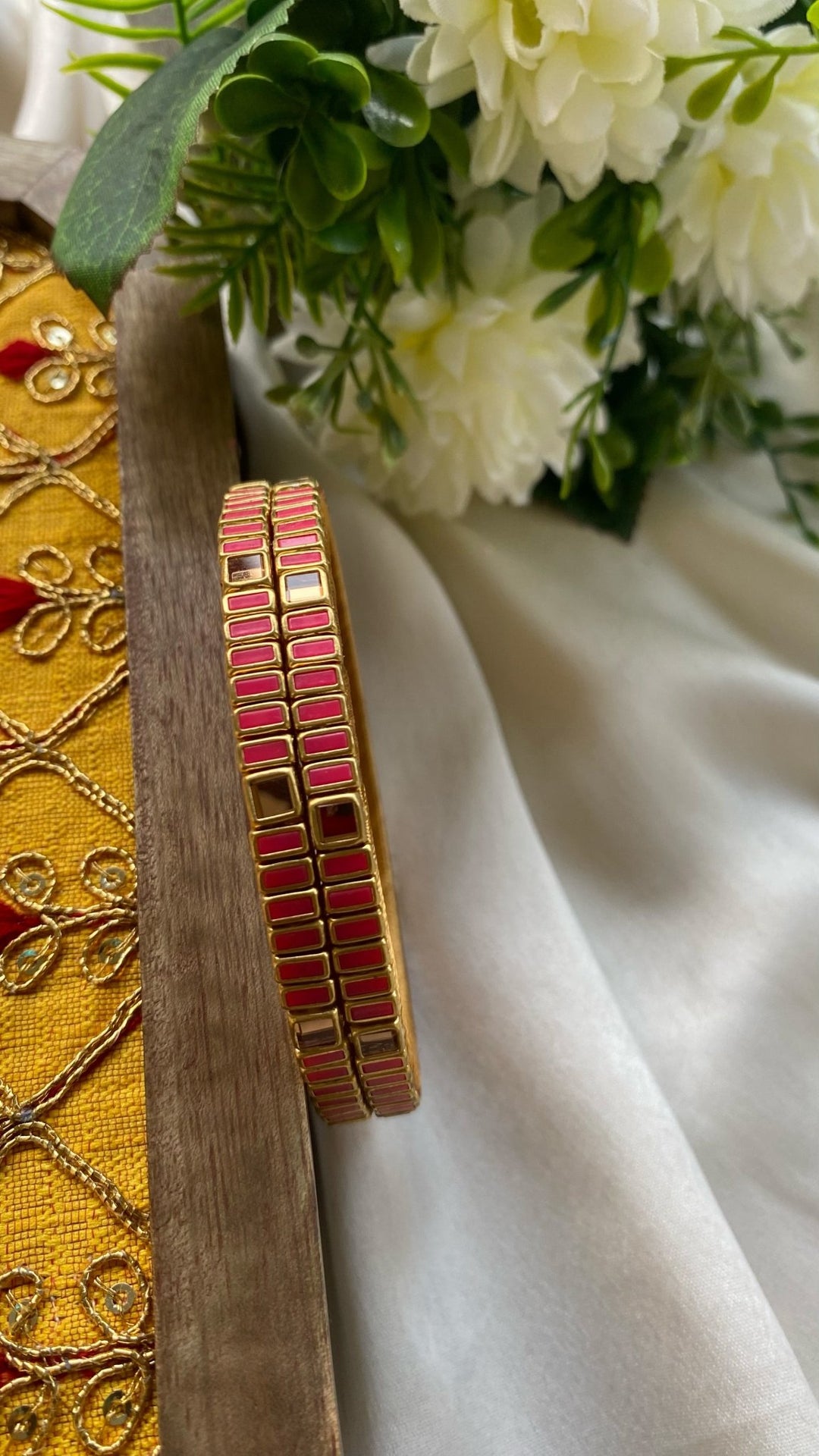 Rectangle Handmade Kundan Bangles (Set of 2 - 6 Colour Options Available ) - KB053 - V4