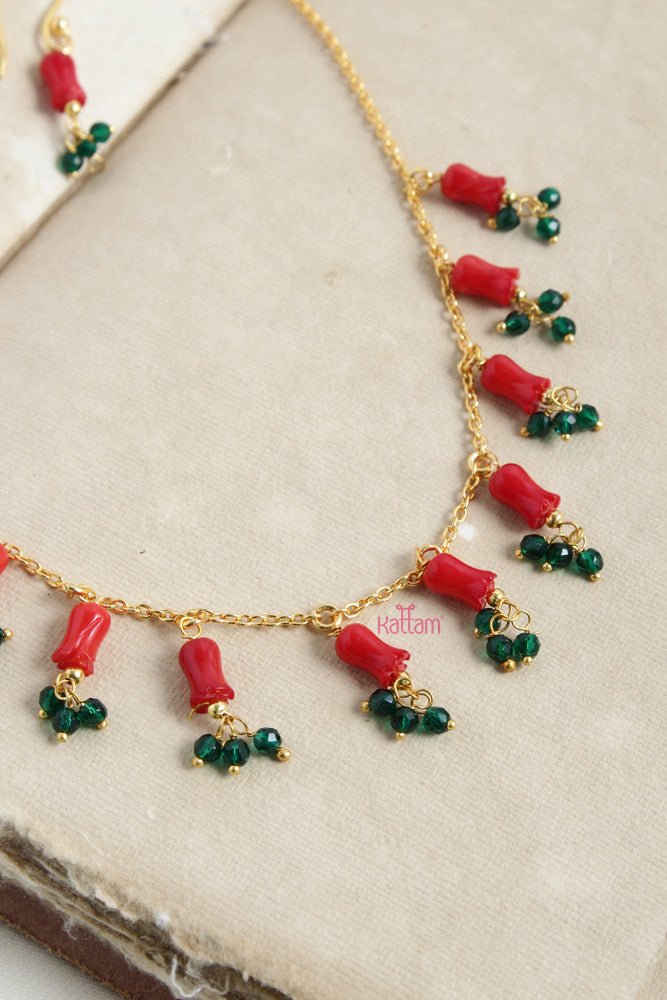 Red Green Beaded Chain - N2446