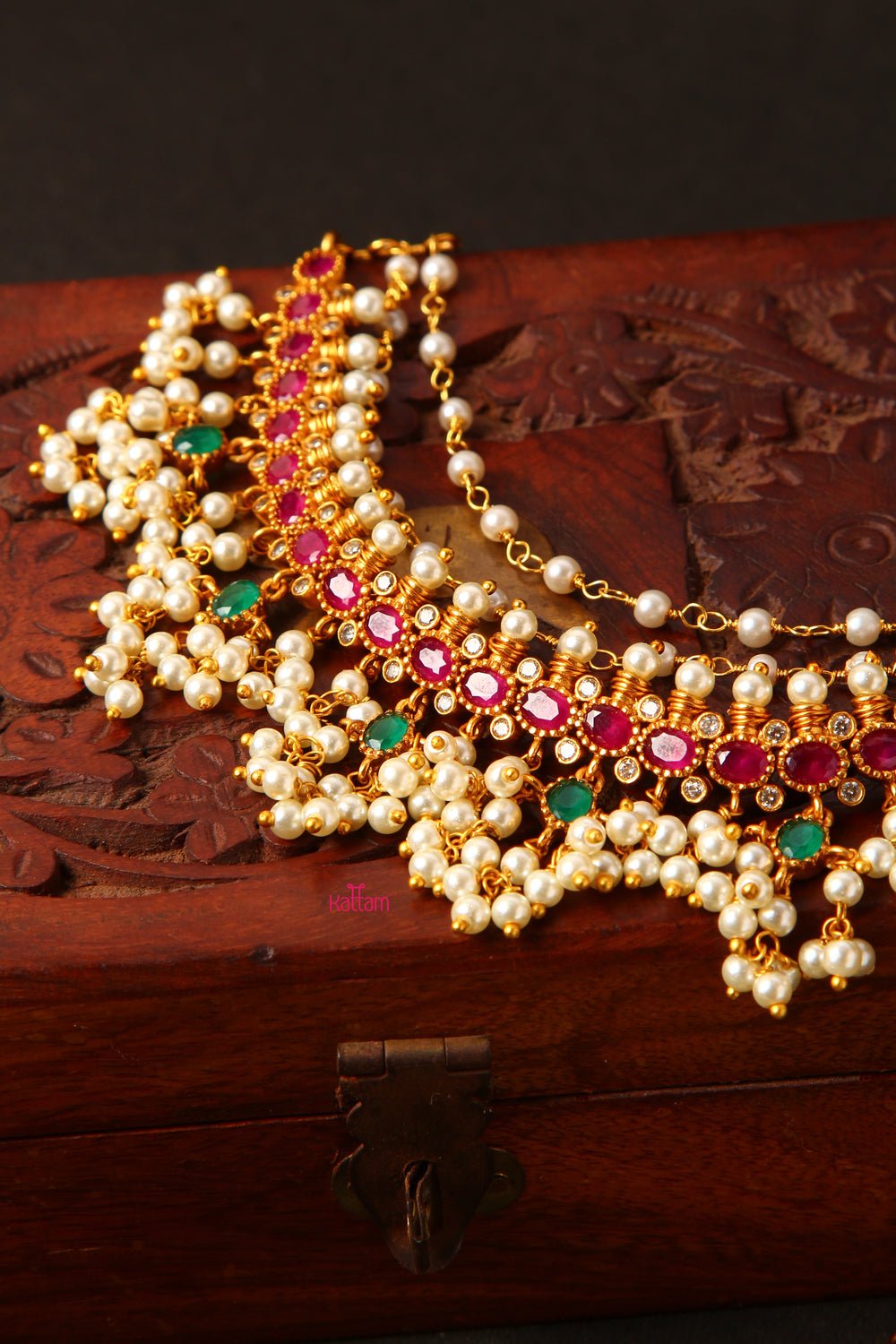 Ruby Green Grand Pearl Earchain