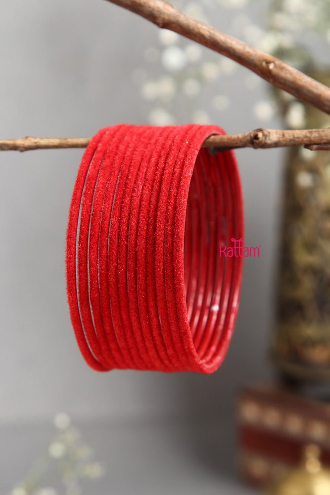 Red Plain Metal Velvet Bangle - B376 - V4