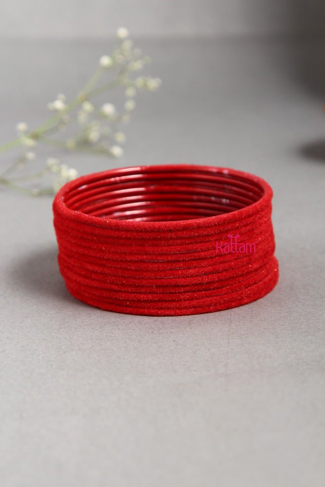 Red Plain Metal Velvet Bangle - B376 - V4