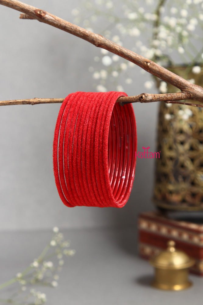 Red Plain Metal Velvet Bangle - B376 - V4