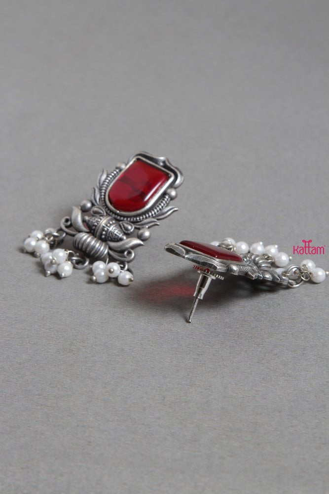 Red Victoria Silver Earrings - E342