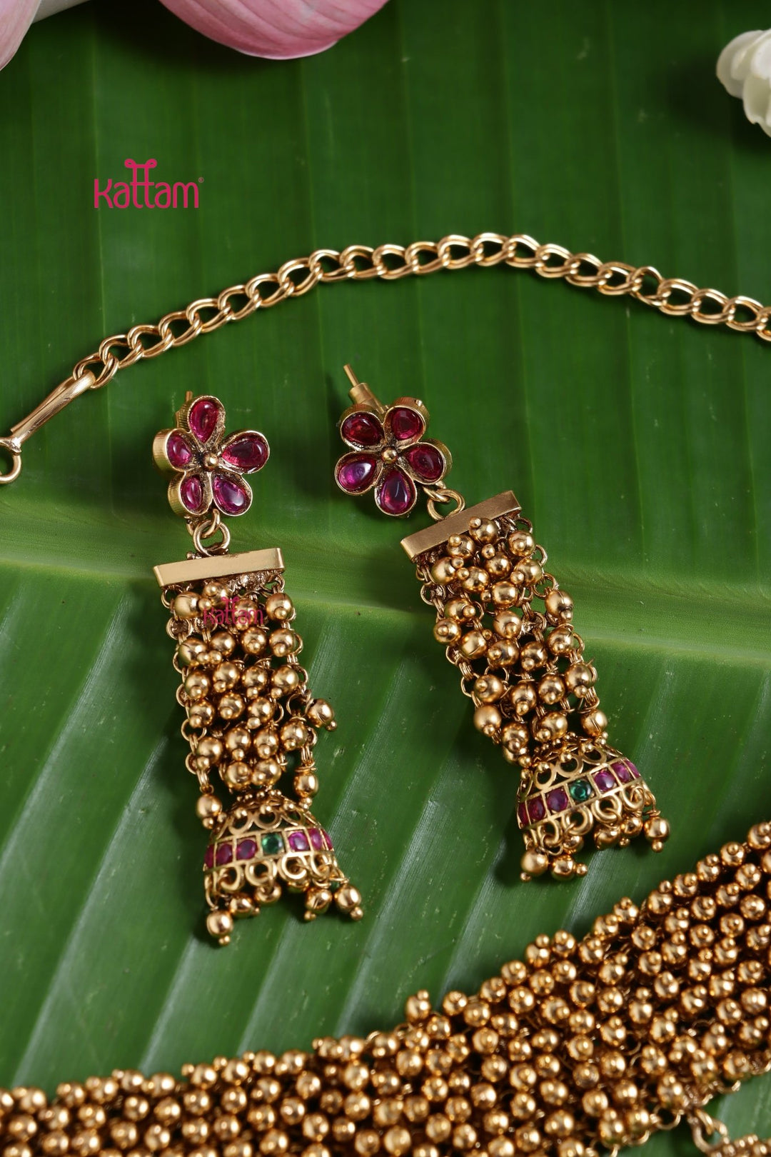 Revathi - Patterned Jhumka Drop Choker - N3761