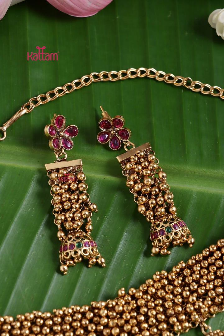 Revathi - Patterned Jhumka Drop Choker - N3761