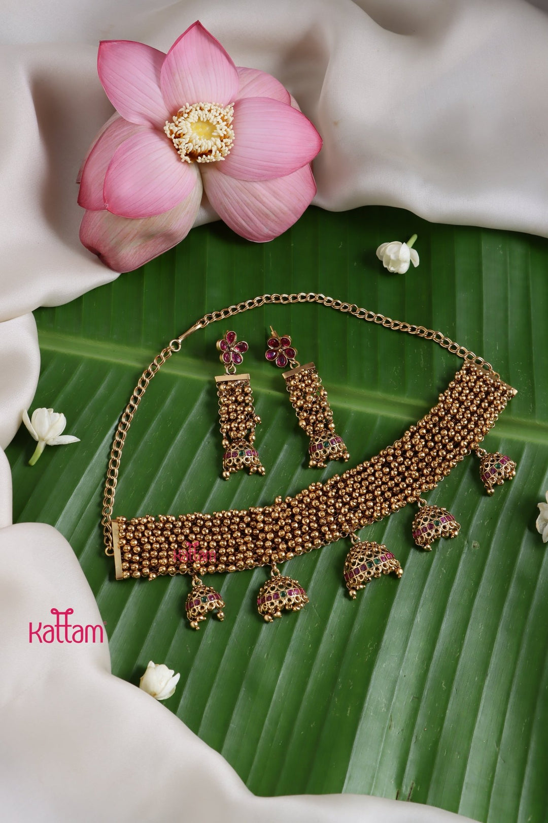 Revathi - Patterned Jhumka Drop Choker - N3761
