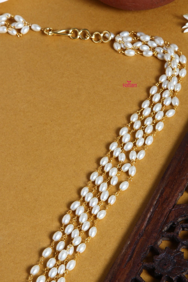 Rice Pearl - 5 Line 24 Inch ( No Earring ) - N1356