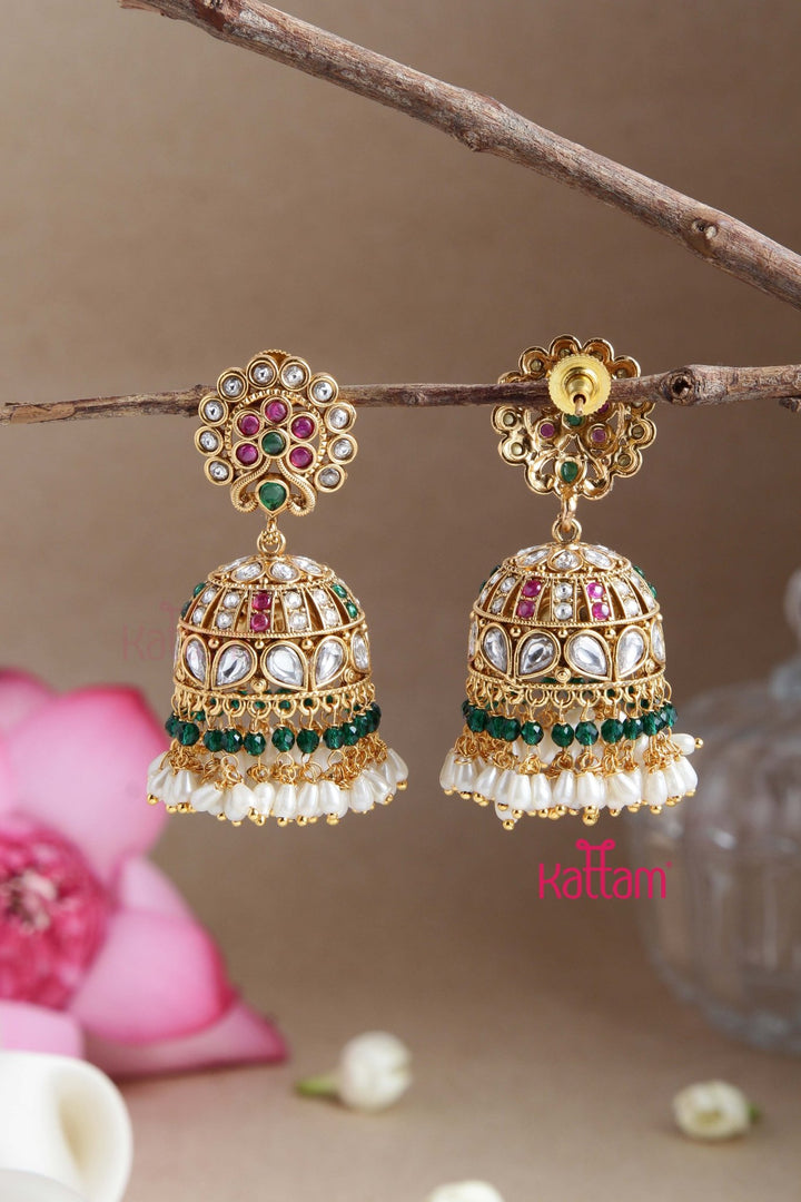 Rice Pearl Grand Stone Jhumka - E796