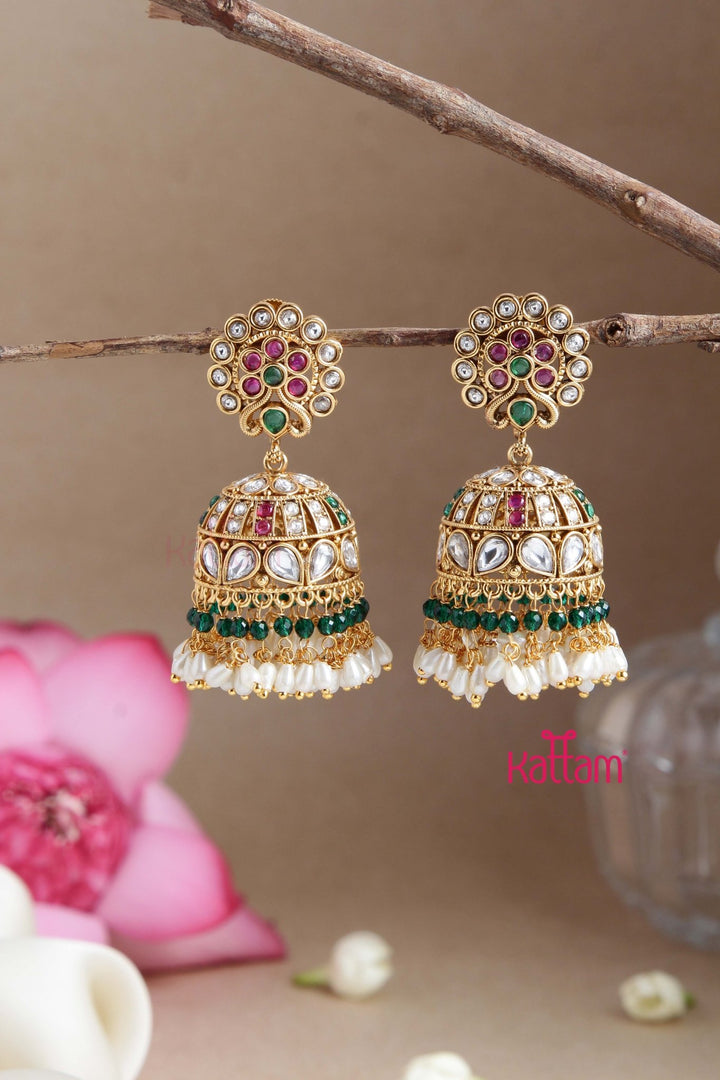 Rice Pearl Grand Stone Jhumka - E796